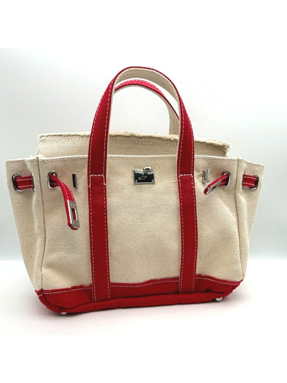 Sunwin Boatkin Madaket Small Tote Bag Cream Red Canvas NWOT